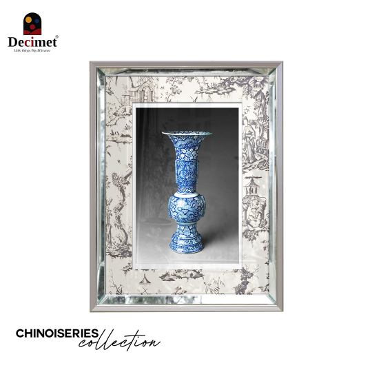 Tranh Khung Gương Bạc Ghép Composite Chinoiseries Vase Blue
