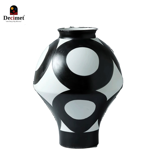 Black and White Round Ceramic Vase