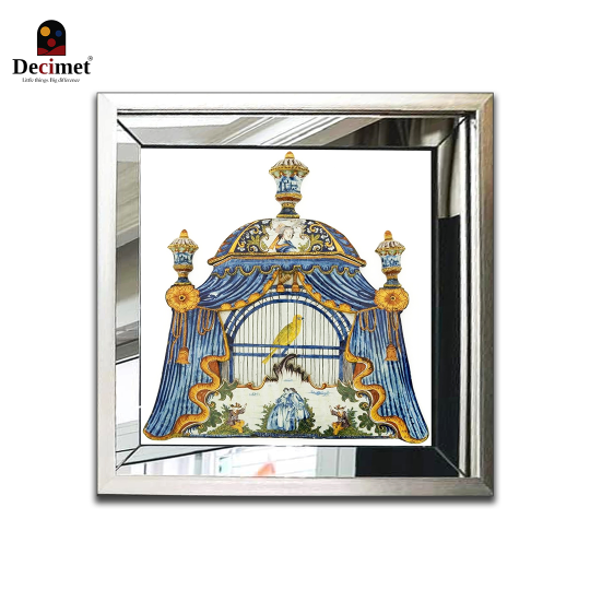 Composite Silver Mirror Frame Painting Chinoiseries. Delftware Wonders