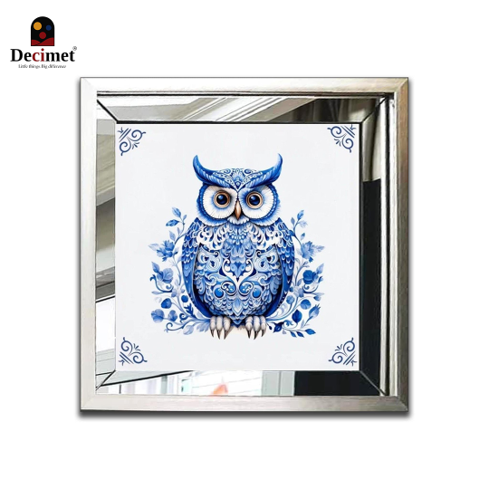 Composite Silver Mirror Frame Painting Chinoiseries Snowy Owl Large