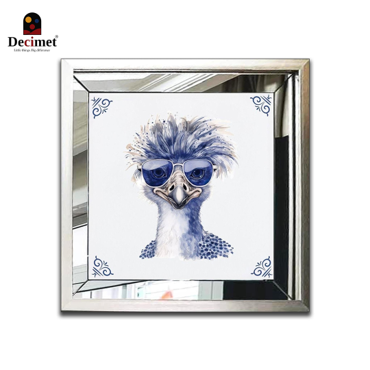 Tranh Khung Gương Bạc Ghép Composite Chinoiseries Struisvogel Met Golvend Haar