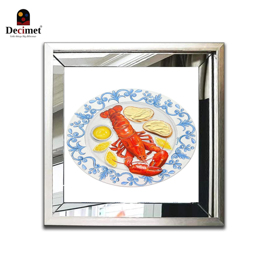 Tranh Khung Gương Bạc Ghép Composite Chinoiseries Lobster Food
