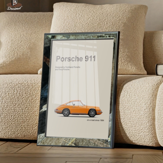 Tranh Khung Gương Bạc Porsche 911 Orange 