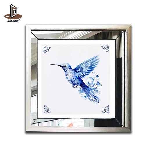 Tranh Khung Gương Bạc Ghép Composite Chinoiseries Blue Bird Wall