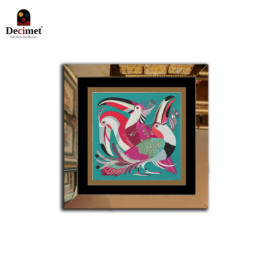 Tranh Khung Gương Vuông Hermes. Khăn Toucans De Paradis Green Pink White
