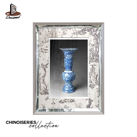 Tranh Khung Gương Bạc Ghép Composite Chinoiseries Vase Blue