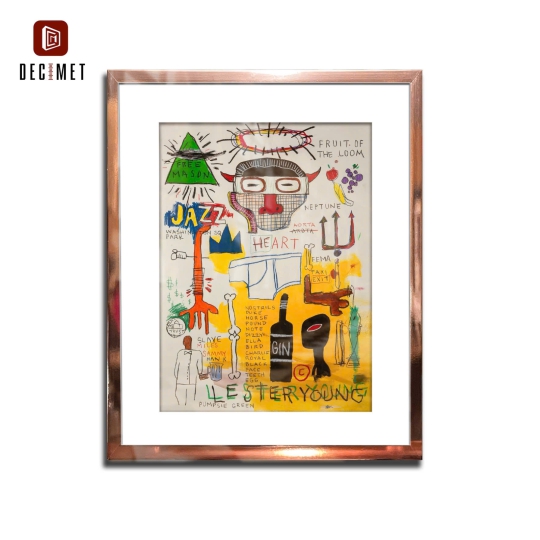 Tranh Khung Composite Gold Hồng Mỏng Jean Michel Basquiat