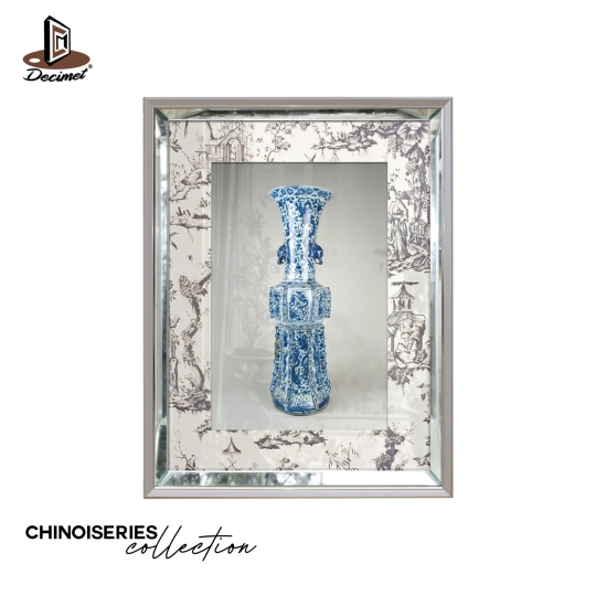 Tranh Khung Gương Bạc Ghép Composite Chinoiseries Hexagonal Vase