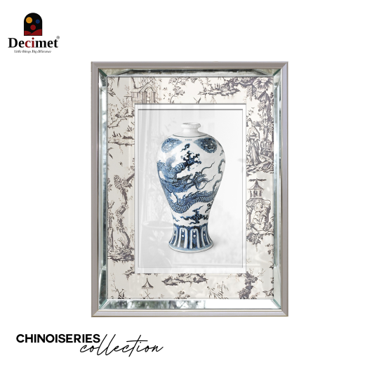 Tranh Khung Gương Bạc Ghép Composite Chinoiseries Oriental Vase