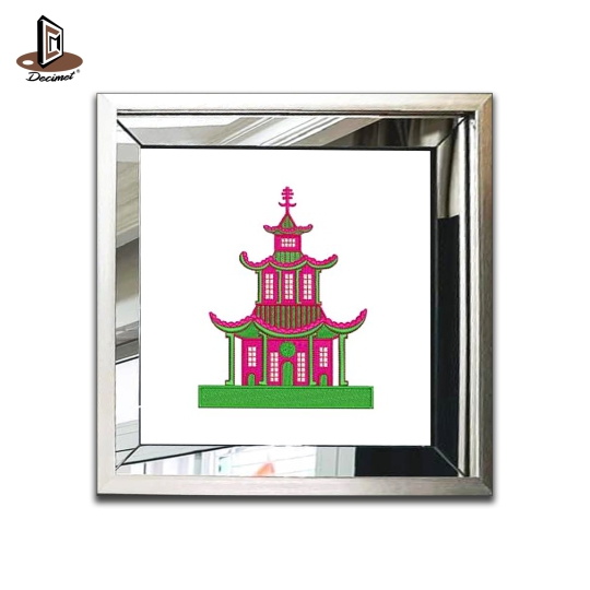 Tranh Khung Gương Bạc Ghép Composite Chinoiseries. Chic Monogram Pagoda