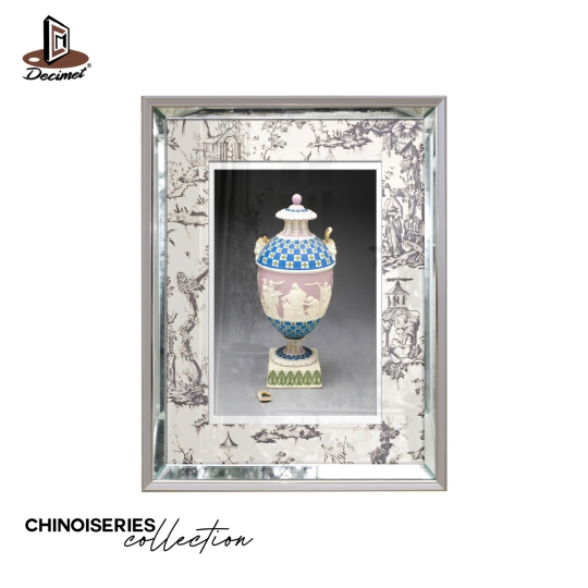 Tranh Khung Gương Bạc Ghép Composite Chinoiseries Passe Righe Vase