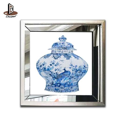 Tranh Khung Gương Bạc Ghép Composite Chinoiseries. Bleu Blanc Jar