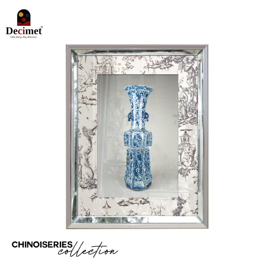 Tranh Khung Gương Bạc Ghép Composite Chinoiseries Hexagonal Vase