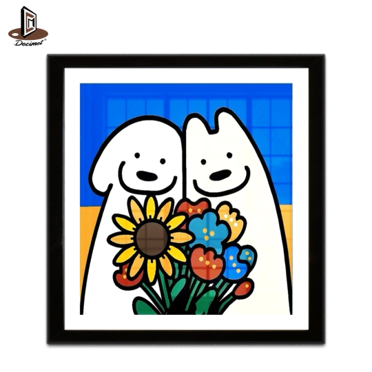 Tranh Khung Composite Đen Trơn Two Dog and Flowers