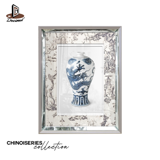 Tranh Khung Gương Bạc Ghép Composite Chinoiseries Oriental Vase