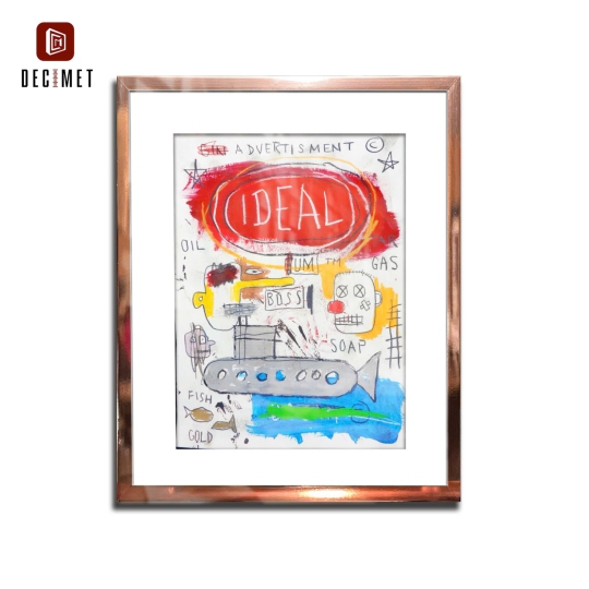 Tranh Khung Composite Gold Hồng Mỏng Ocean Basquiat