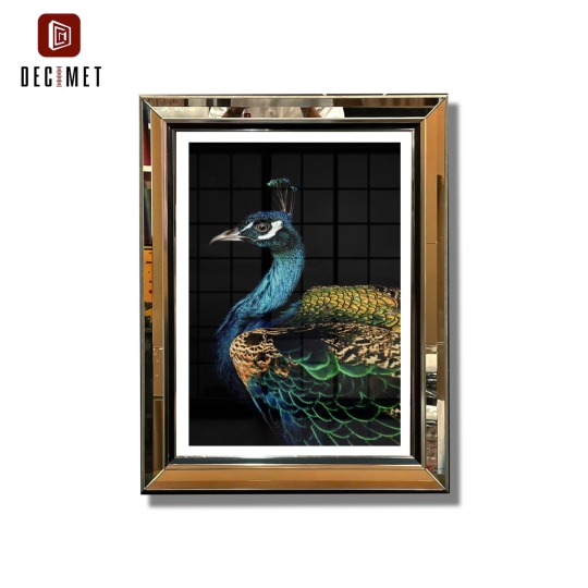 Tranh Khung Gương Vát Lá Hẹ Composite Peacock Decor Canvas