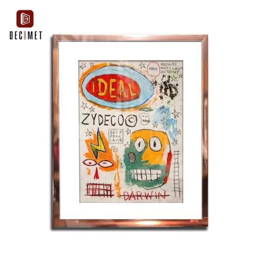 Tranh Khung Composite Gold Hồng Mỏng New York Art Basquiat