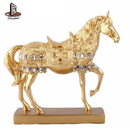Golden Horse Statue with Stone