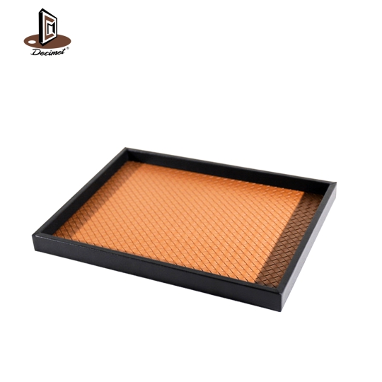 Checkered Brown Leather Tray 