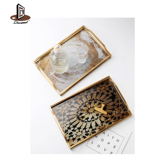 Abstract Pattern Gold Frame Decorative Tray 