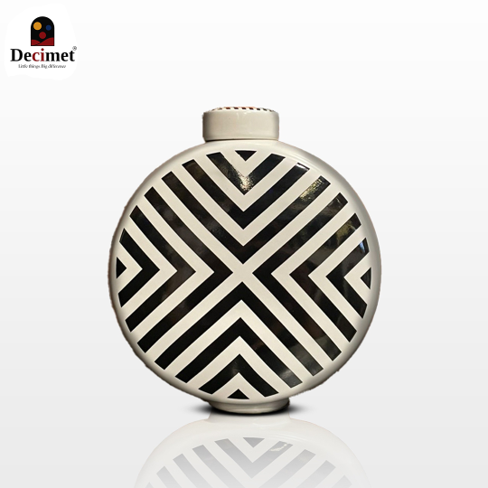 Bình Gốm Tròn Sọc Black White
