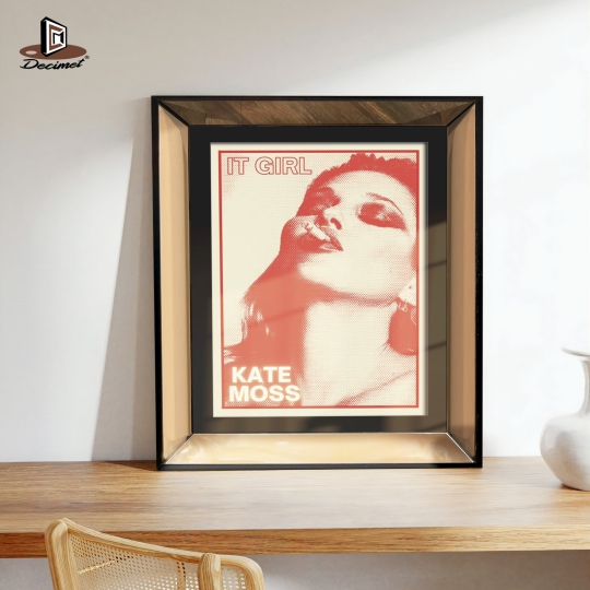 Tranh Khung Gương Trà Kate Moss 90s Smoking It Girl Poster