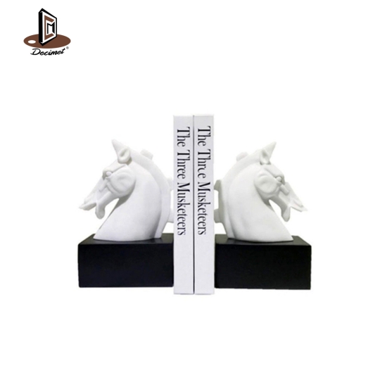 White Horse Book Shield Statue With Black Base