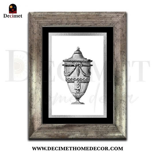 Tranh Khung Composite Bạc Đậm Vintage  Victorian Style Engraving Urn 