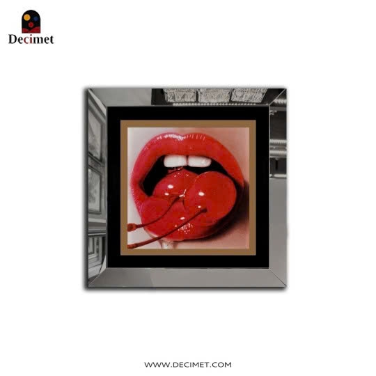 Tranh Khung Gương Bạc Cherry Lips
