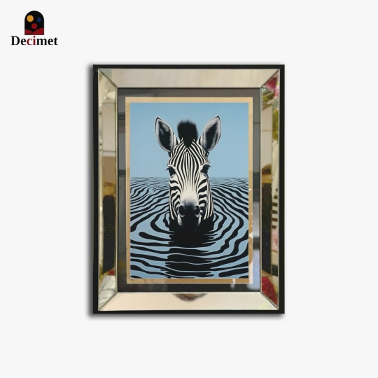 Zebra Canvas Silver Mirror Frame Painting
