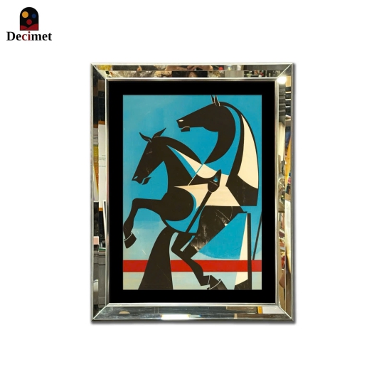 Horse Racing Beveled Mirror Frame Painting