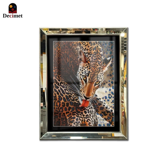 Leopard Wildlife Beveled Mirror Frame Painting