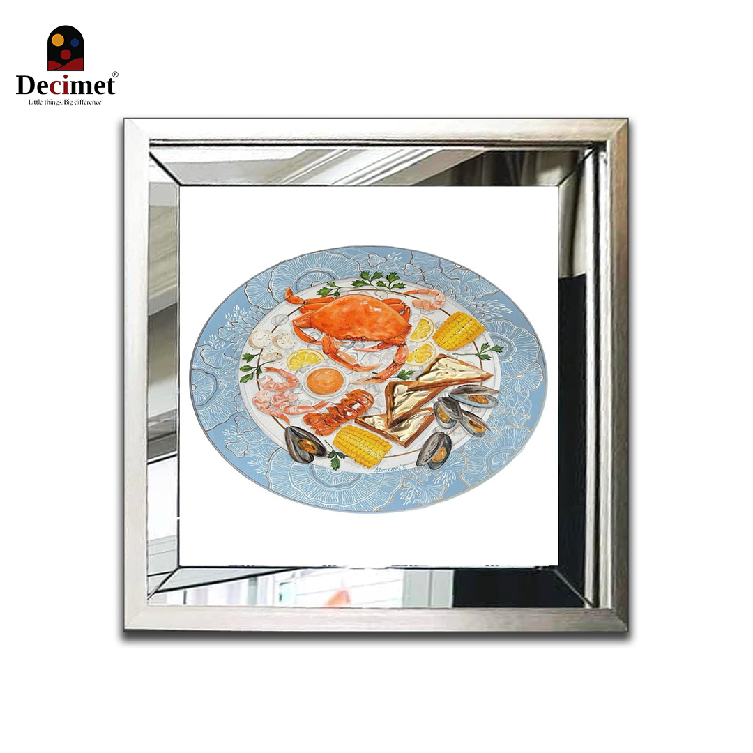 Composite Silver Mirror Frame Painting Chinoiseries Crab Food