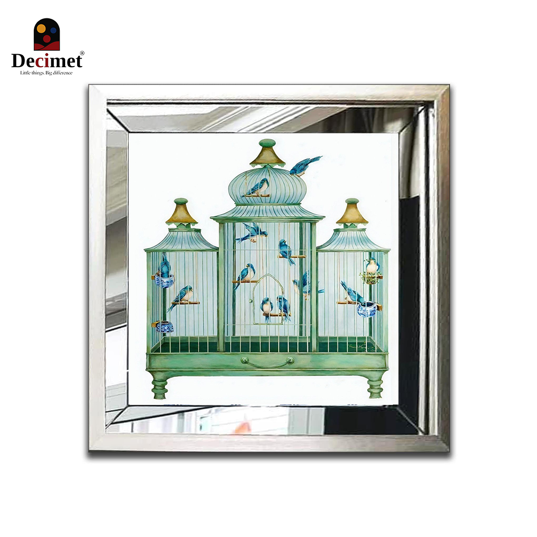 Chinoiserie Swedish Bird Composite Silver Mirror Frame Painting