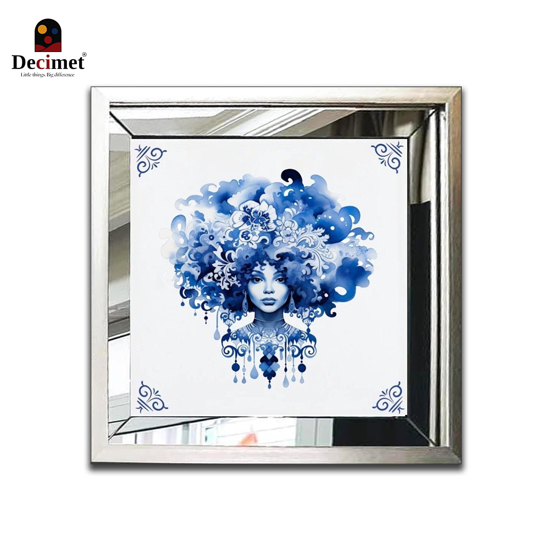 Composite Silver Mirror Frame Painting Chinoiseries Deft Blue Ceramic