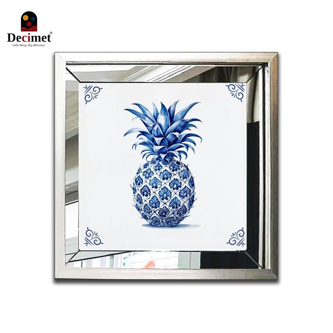 Composite Silver Mirror Frame Painting Chinoiseries Blue Pineapple