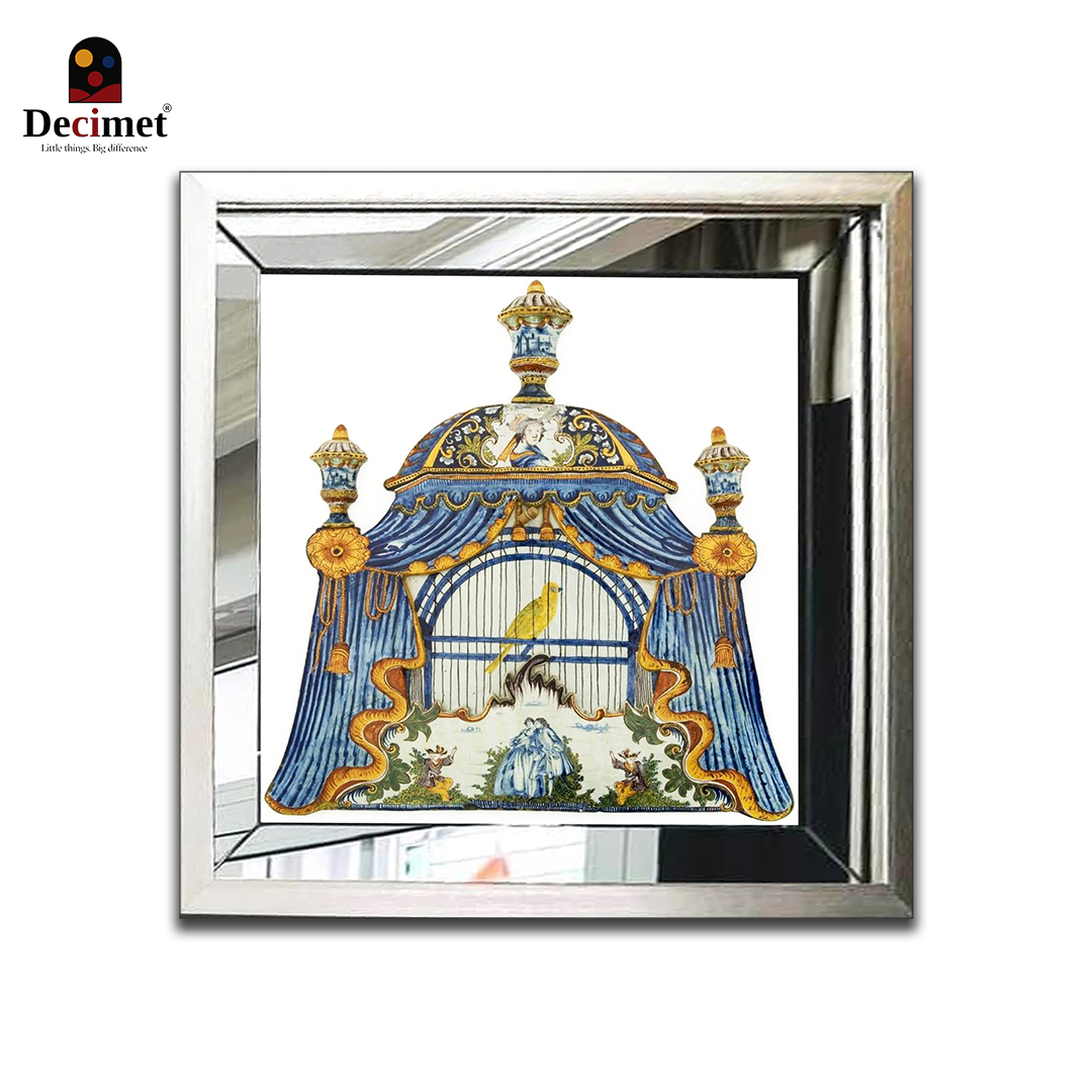 Composite Silver Mirror Frame Painting Chinoiseries. Delftware Wonders