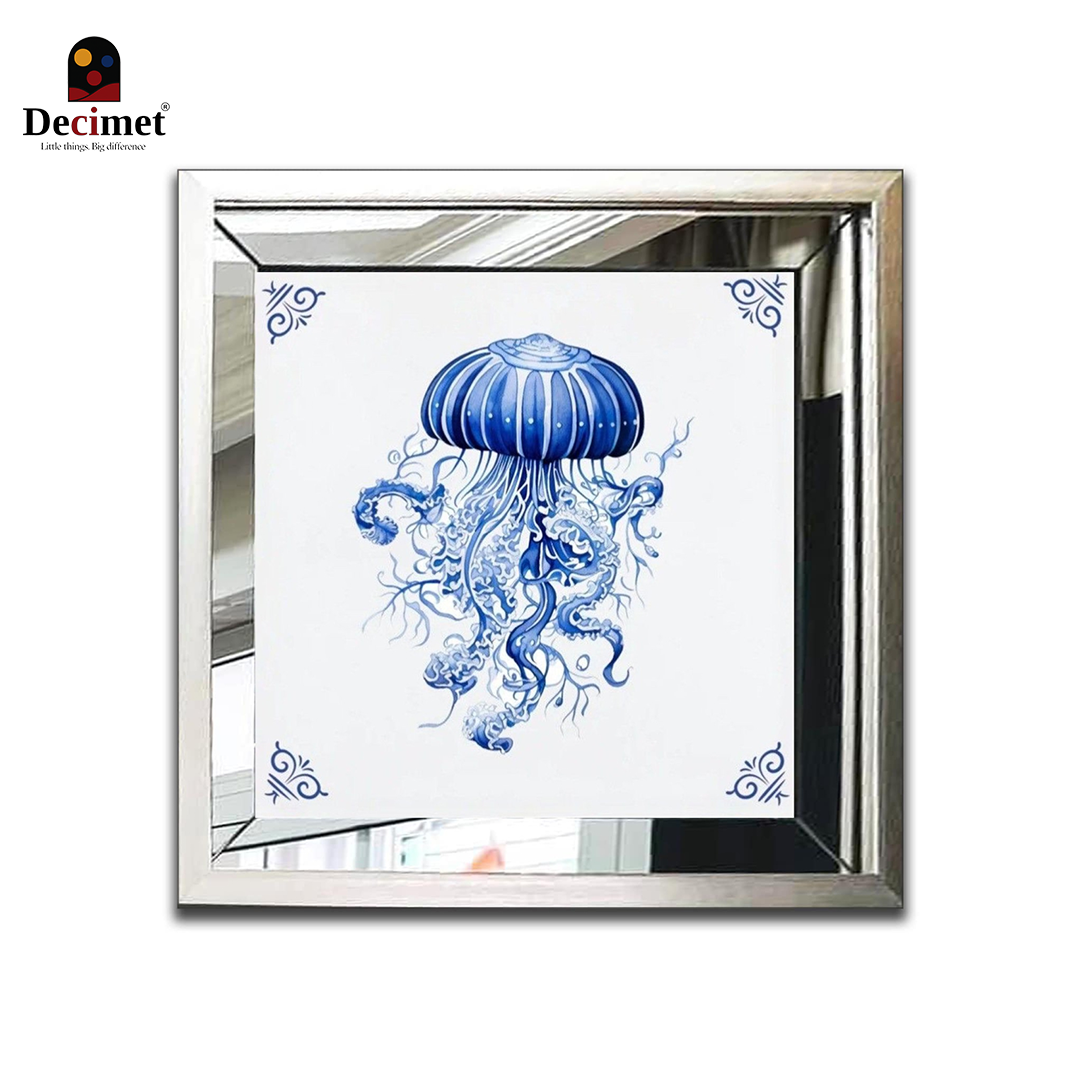 Composite Silver Mirror Frame Painting Chinoiseries Jellyfish