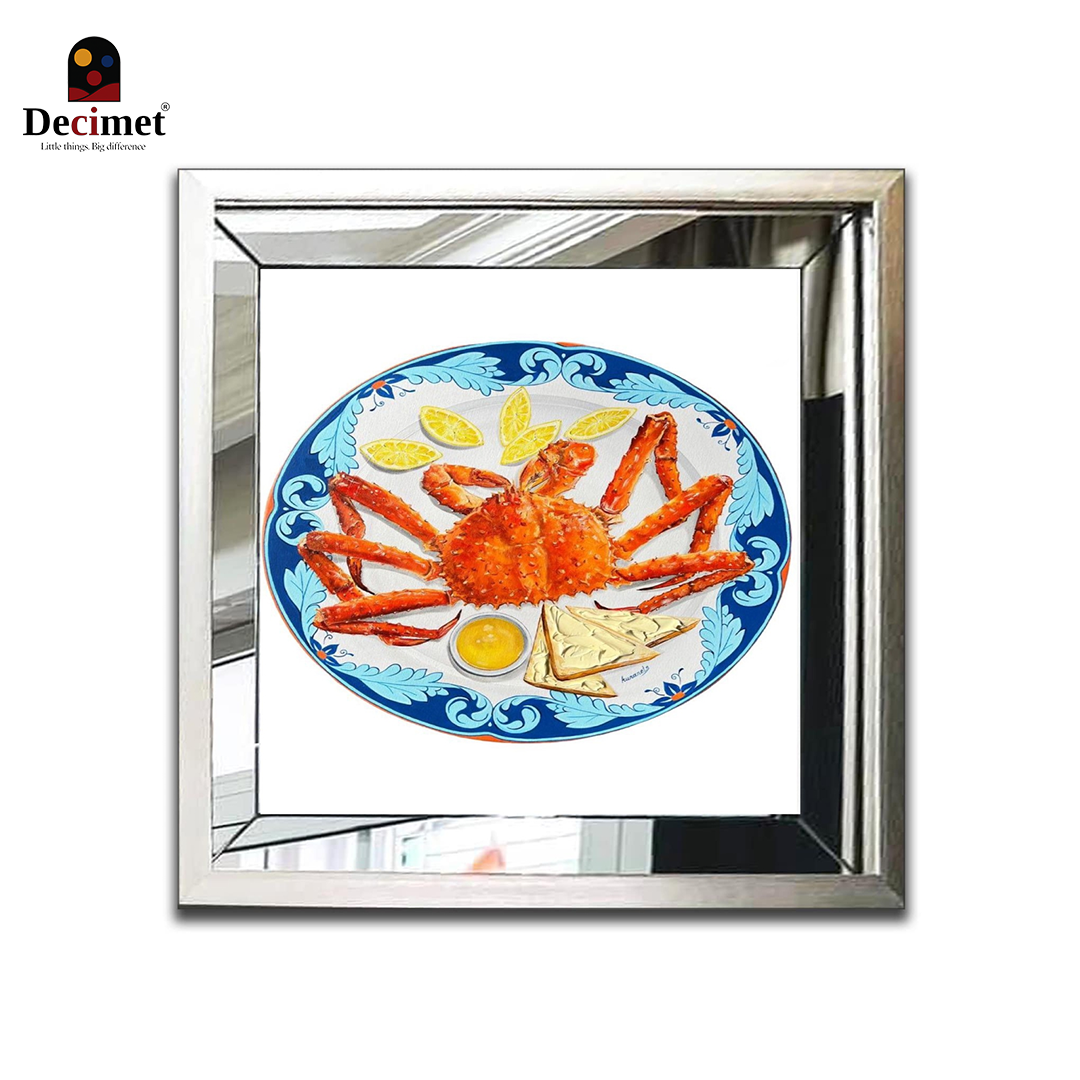 Composite Silver Mirror Frame Painting Chinoiseries Red King Crab