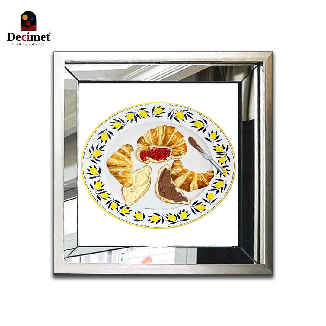 Composite Silver Mirror Frame Painting Chinoiseries  French Almond Croissant And Chocolate Bakery