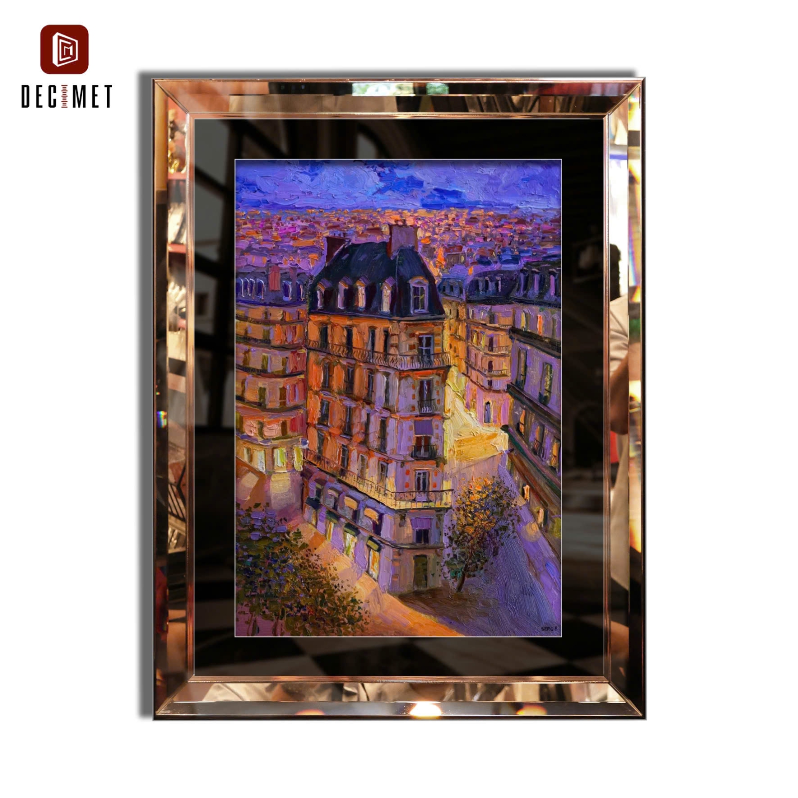 Tranh Khung Gương Vát Lá Hẹ Trà Paris Night