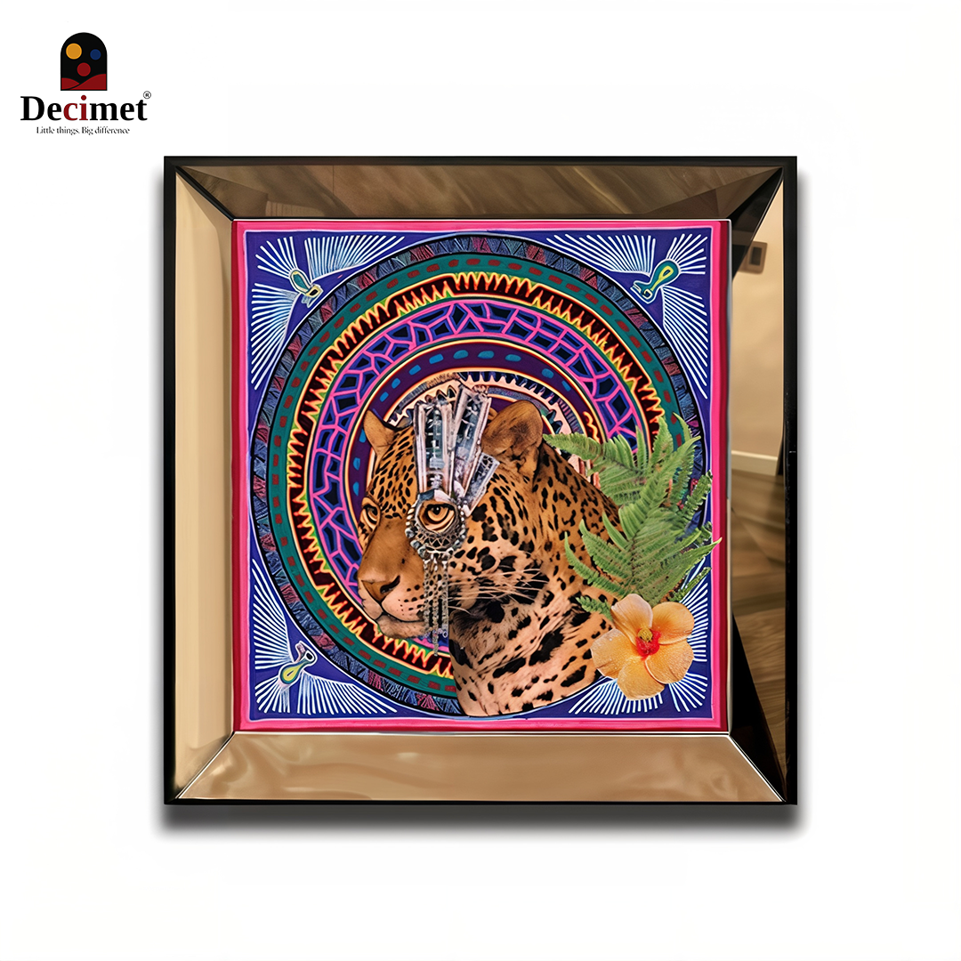 Jaguar Under Palms Square Mirror Frame Painting