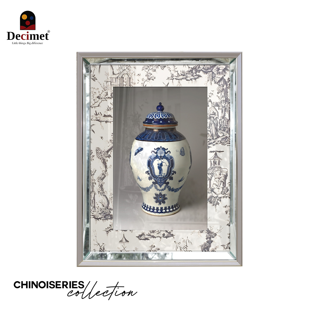 Composite Silver Mirror Frame Painting Chinoiseries Brass Base