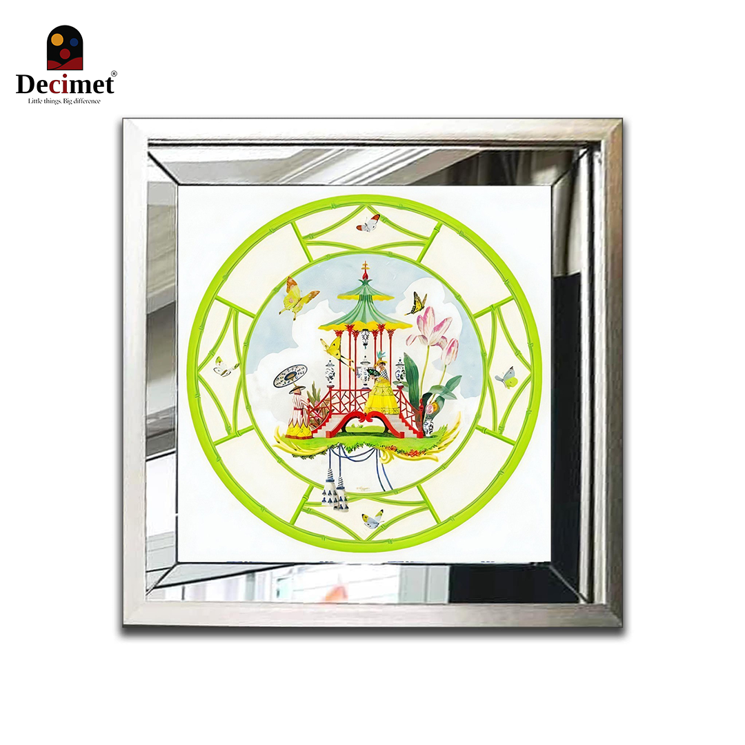 Chinoiseries Composite Silver Mirror Frame Painting Dharamshala
