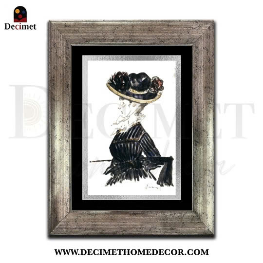 Dark Silver Composite Frame Painting Woman In A Big Hat