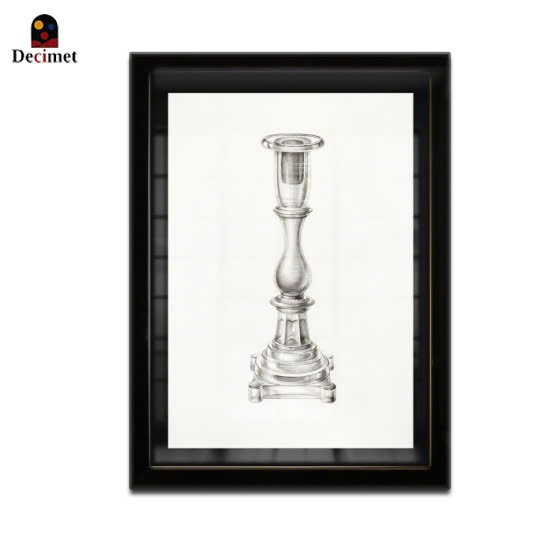 Black Composite Frame Painting with  Candlestick by Charles Caseau
