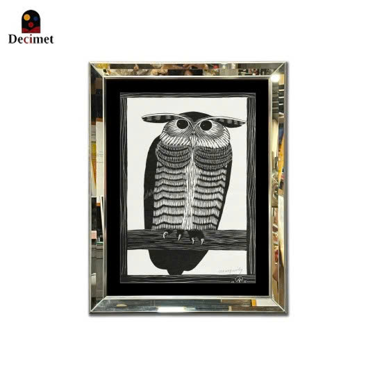 Horned Owl Beveled Mirror Frame Painting
