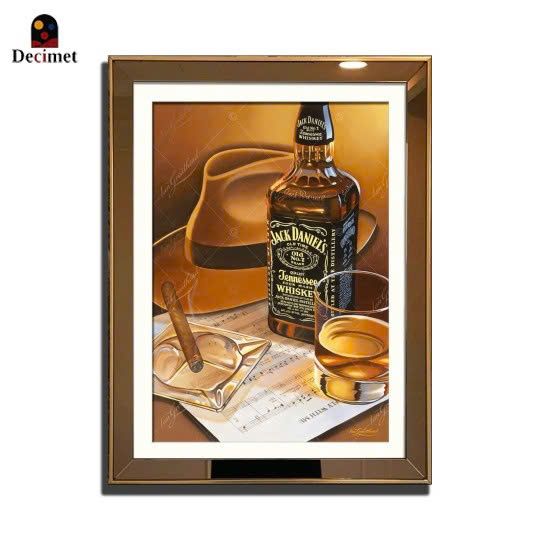 1-Framed Mirror Painting with 3cm Thin Gold Composite Border - Jack Daniel's