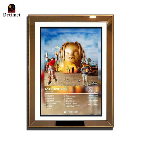 1 Piece Composite Gold Framed Mirror Painting 3cm Thin - Travis Scott Tour
